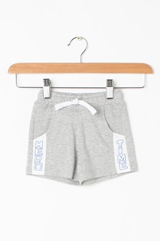 United Colors of Benetton, Pantaloni scurti din jerseu cu segmente contrastante cu text, Gri melange/ Alb United Colors of Benetton, Pantaloni scurti din jerseu cu segmente contrastante cu text, Gri melange/ Alb