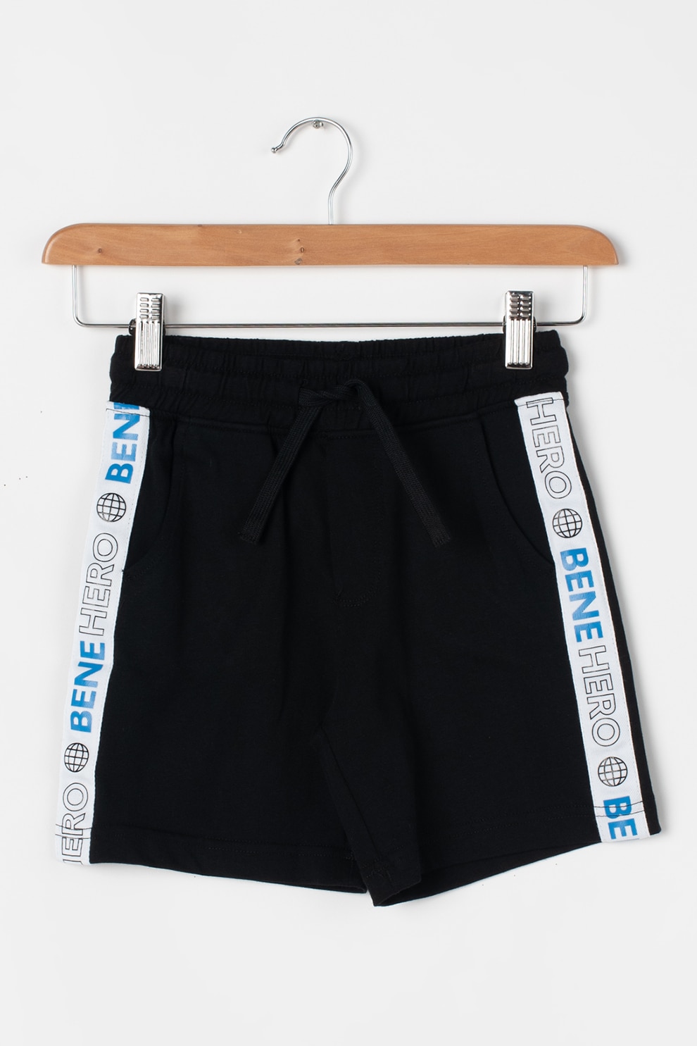 United Colors of Benetton, Pantaloni scurti din jerseu cu garnituri laterale contrastante, Negru/Alb, 150 CM