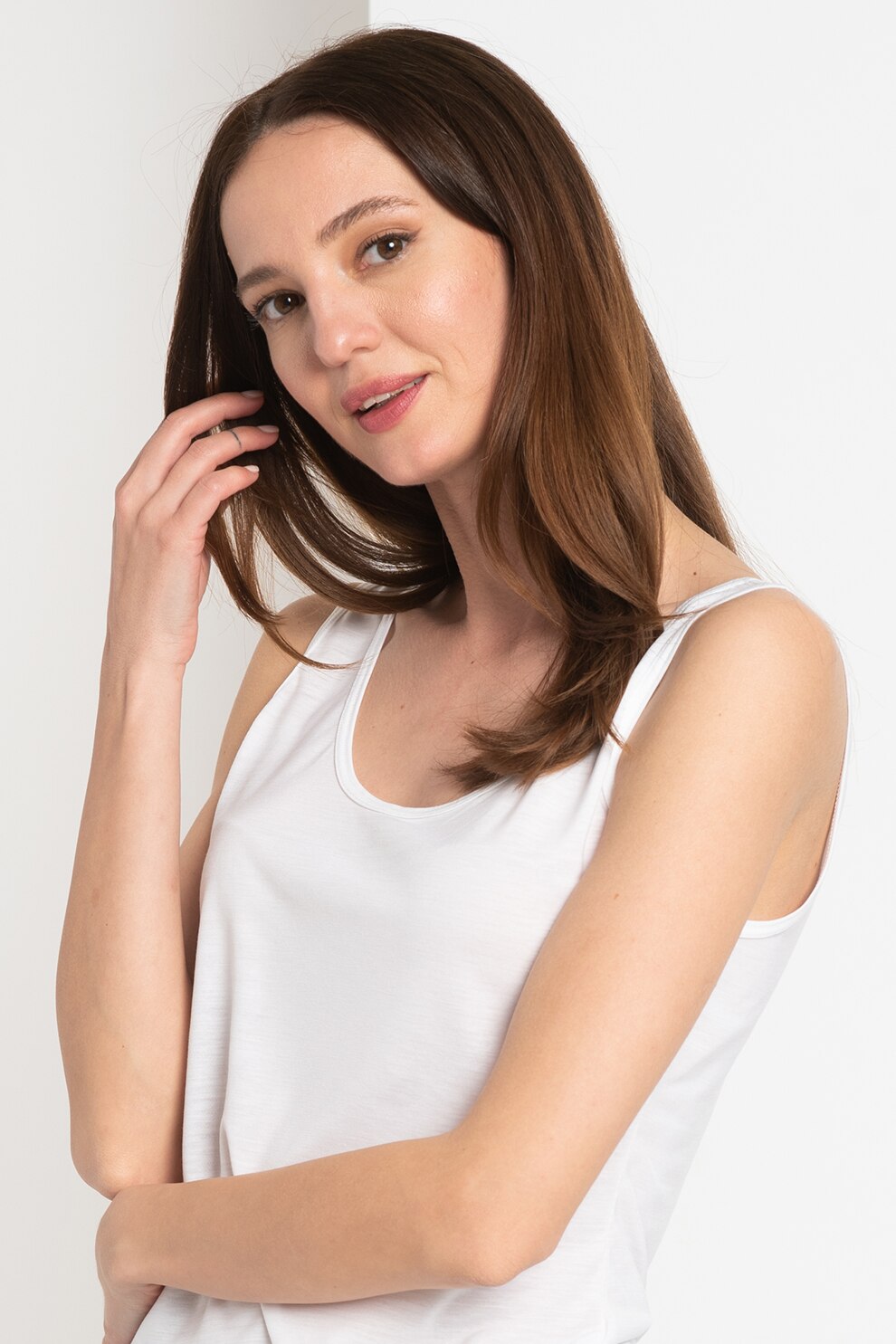 United Colors of Benetton, Top de lyocell cu decolteu rotund, Alb optic