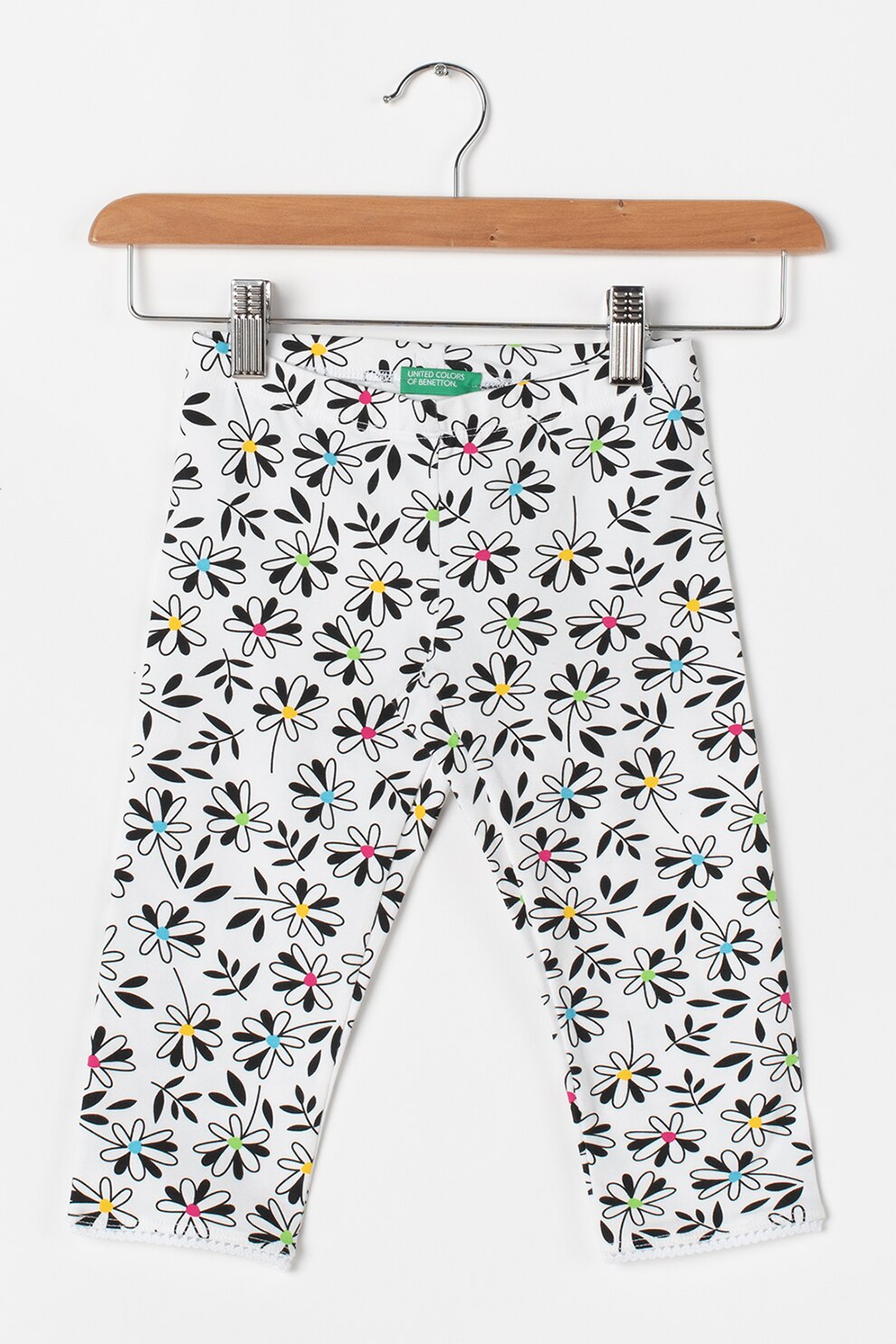 United Colors of Benetton, Colanti elastici cu model floral, Alb/Negru, 120 CM