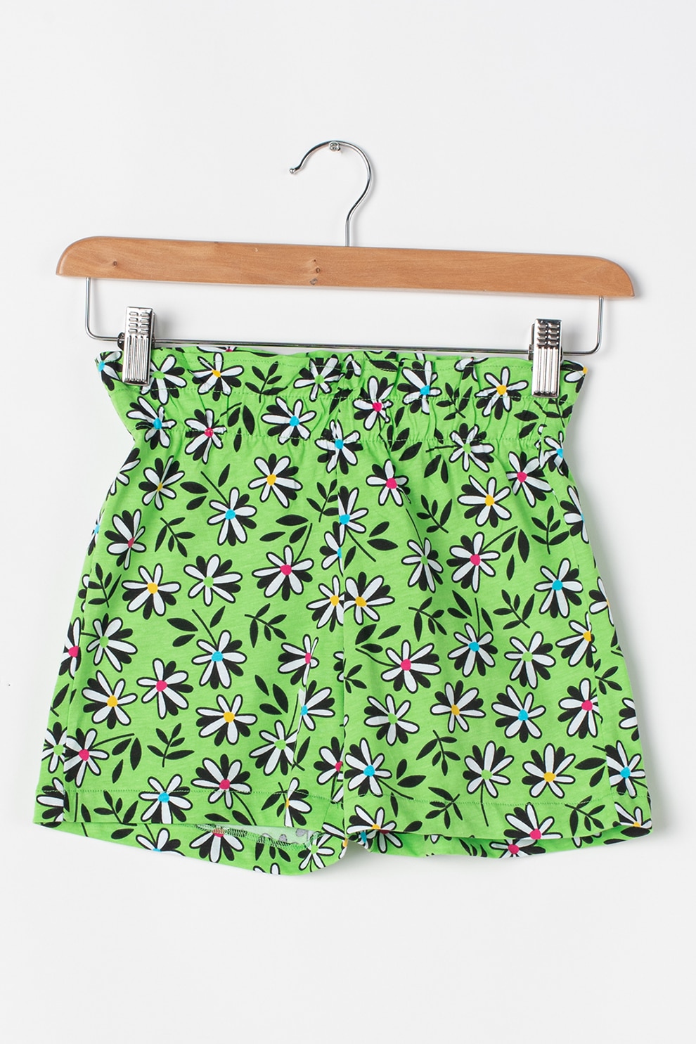 United Colors of Benetton, Pantaloni scurti cu model si talie inalta elastica, Verde deschis/negru/alb