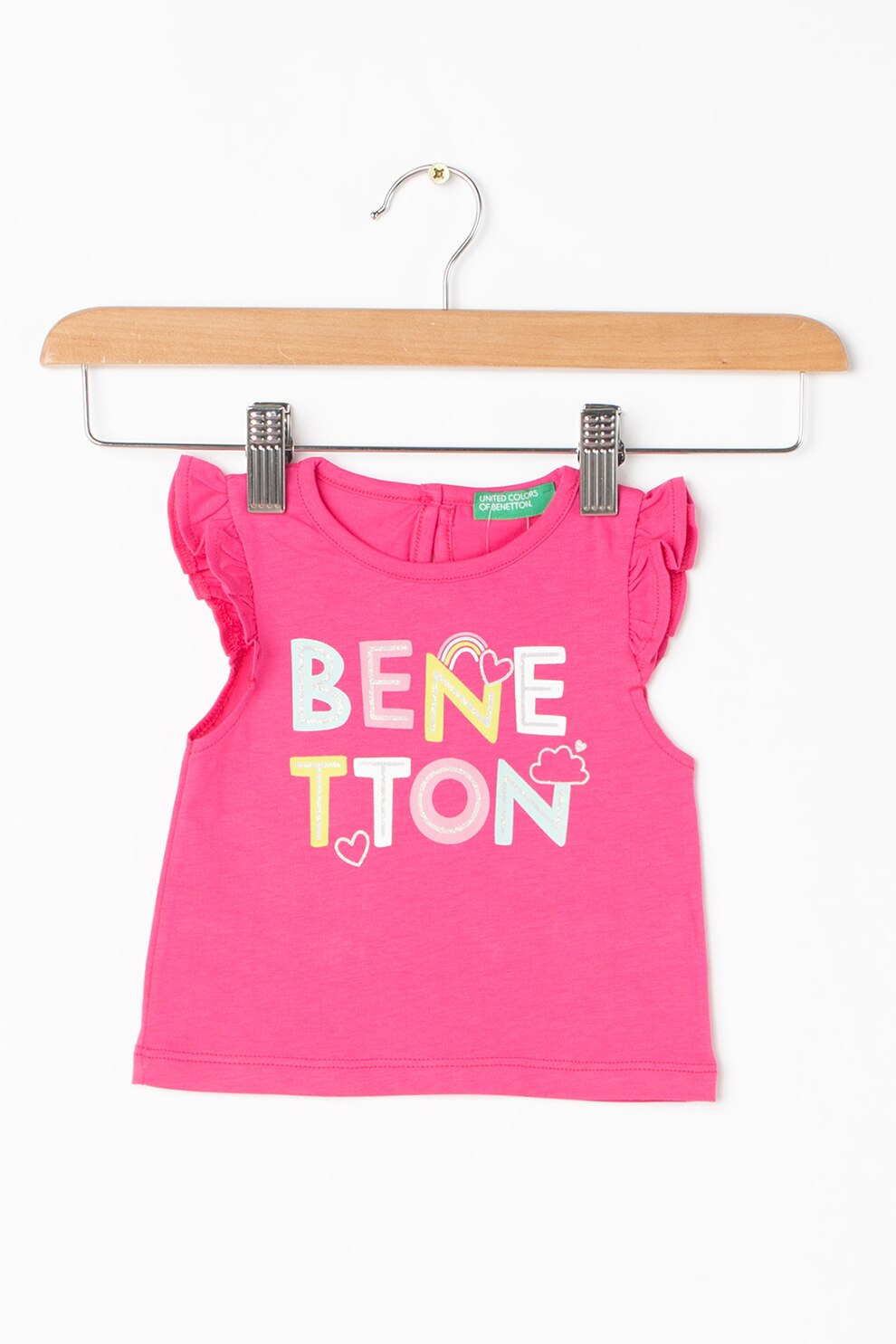 United Colors of Benetton, Set de tricou si colanti scurti, Roz/Galben