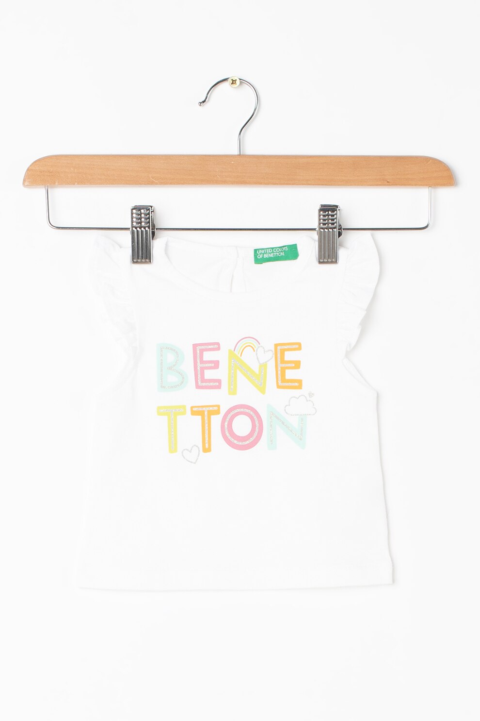 United Colors of Benetton, Set de tricou si colanti scurti, Alb/Roz