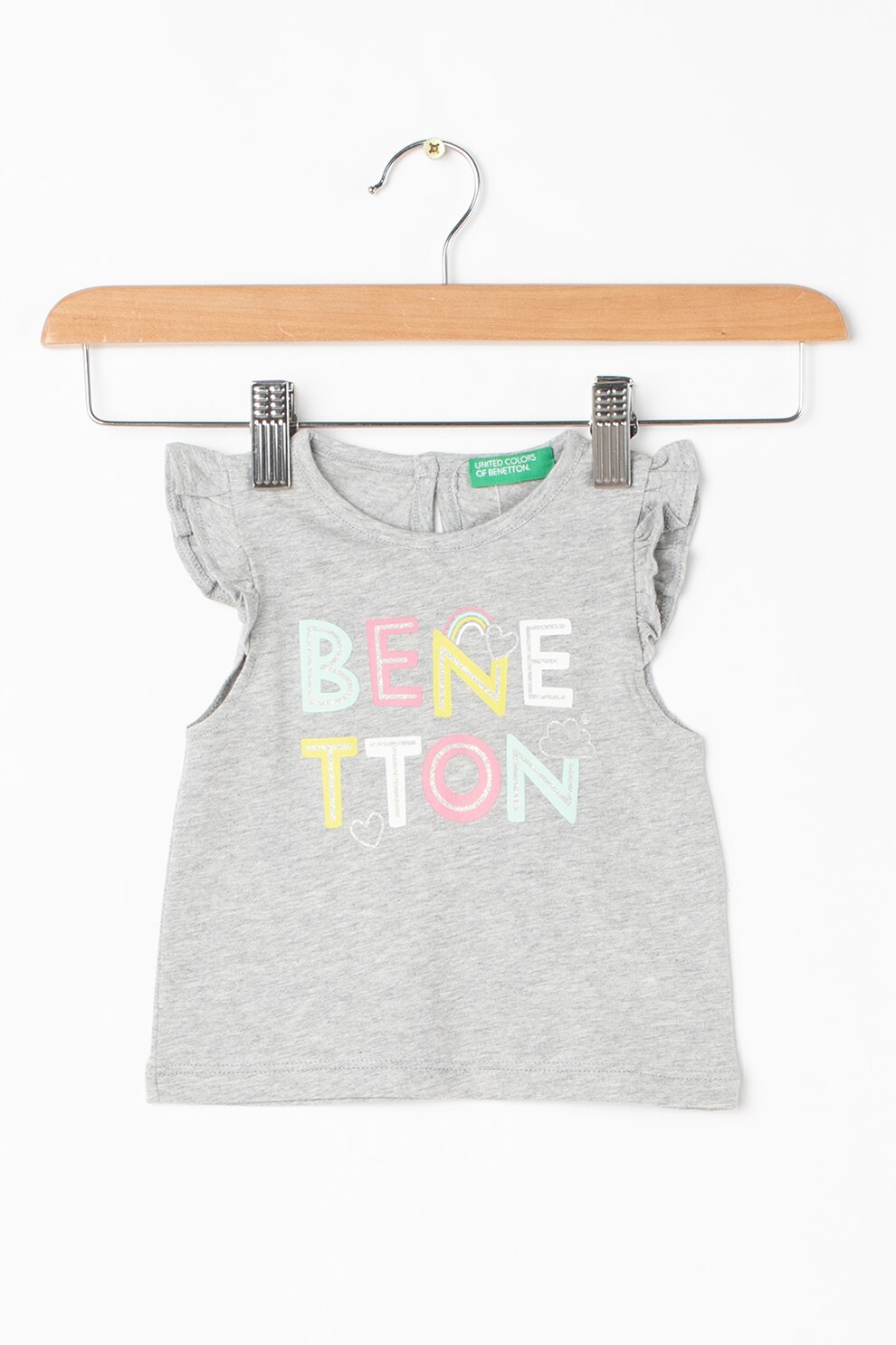 United Colors of Benetton, Set de tricou si colanti scurti, Gri melange/Verde menta