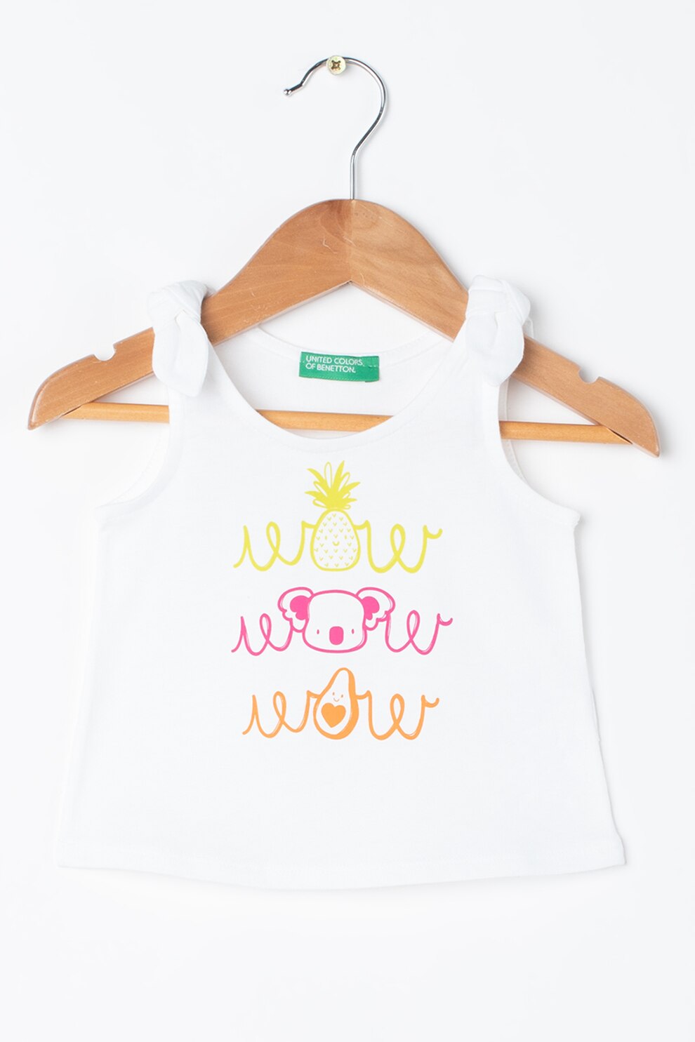 United Colors of Benetton, Top de bumbac cu imprimeu, Alb/Roz