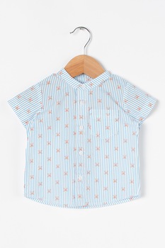 United Colors of Benetton, Camasa de bumbac cu model cu cranii si dungi, Alb/Albastru/Oranj United Colors of Benetton, Camasa de bumbac cu model cu cranii si dungi, Alb/Albastru/Oranj