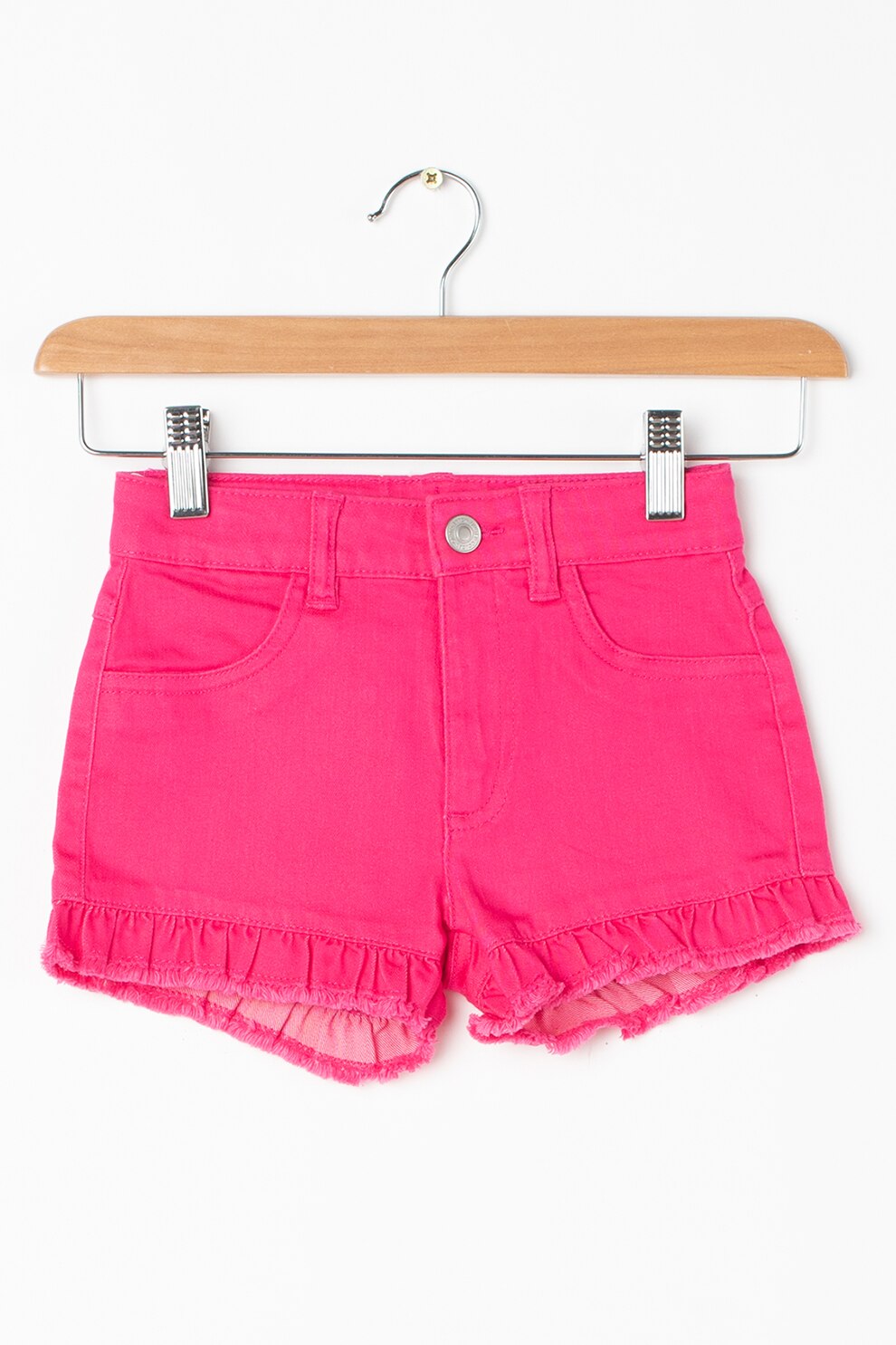 United Colors of Benetton, Pantaloni scurti din denim cu insertii cu volane, Fucsia