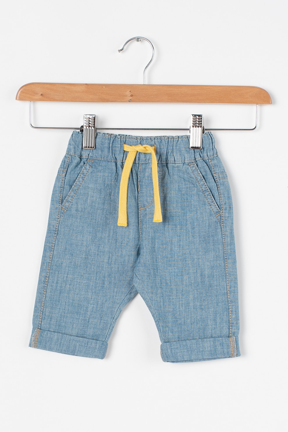 United Colors of Benetton, Pantaloni de chambray si bumbac organic, Albastru deschis