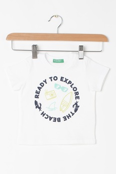 United Colors of Benetton, Tricou cu imprimeu text, Alb/Bleumarin/Verde United Colors of Benetton, Tricou cu imprimeu text, Alb/Bleumarin/Verde