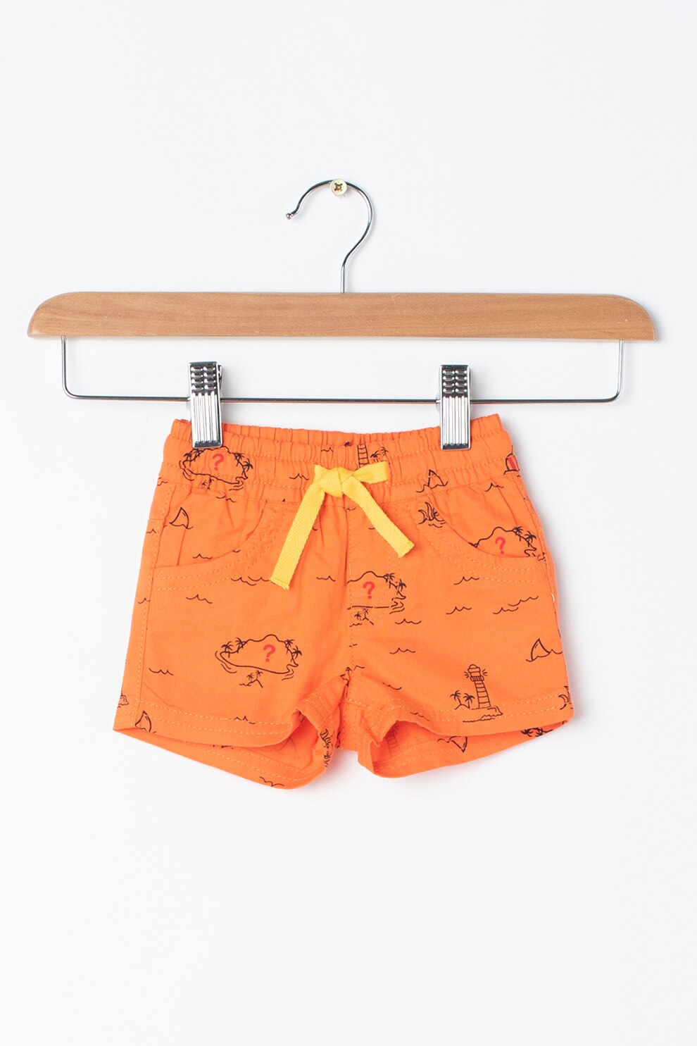 United Colors of Benetton, Pantaloni scurti de bumbac cu imprimeu Treasure Island, Oranj/Negru