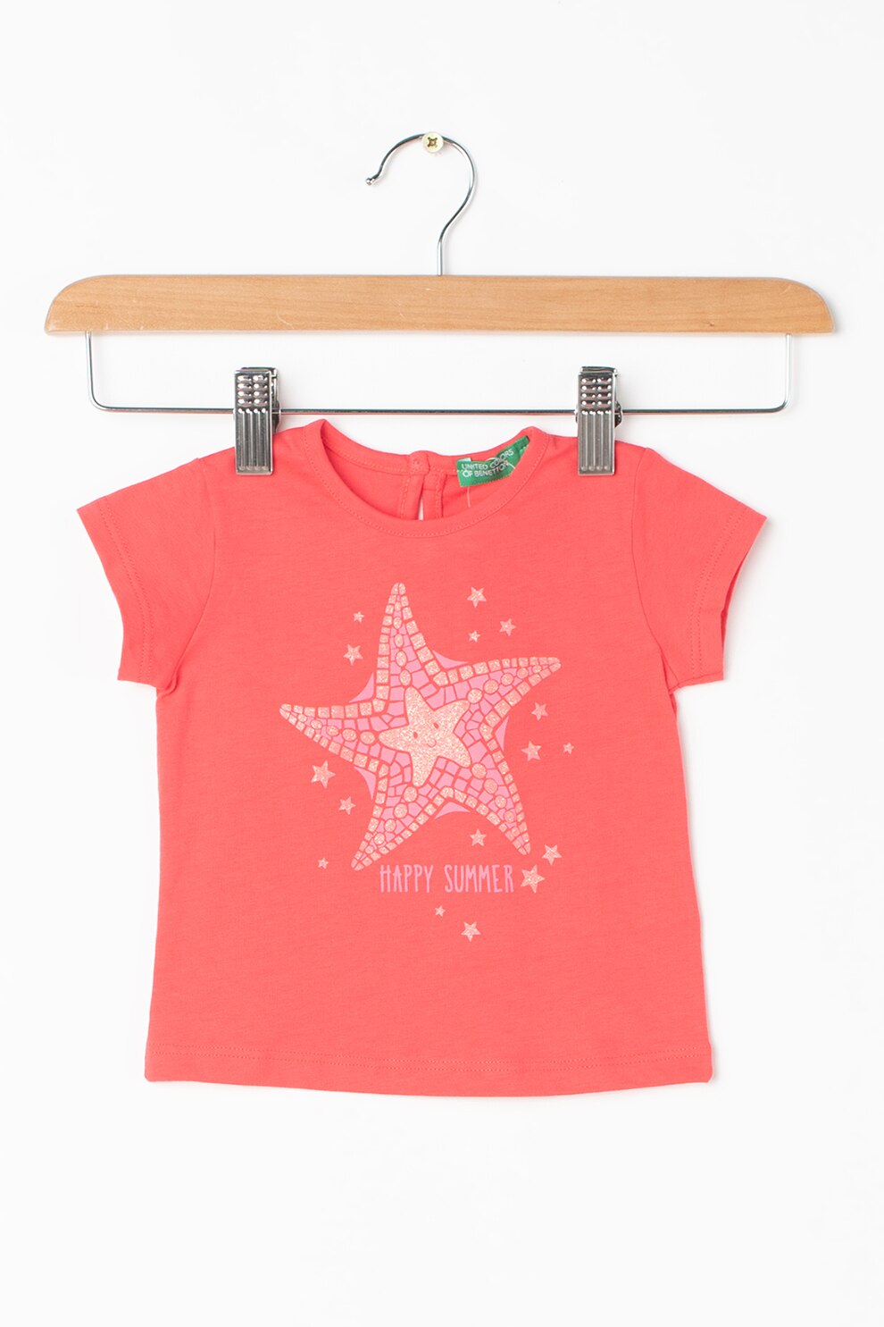 United Colors of Benetton, Tricou de bumbac cu imprimeu, Roz aprins/Oranj