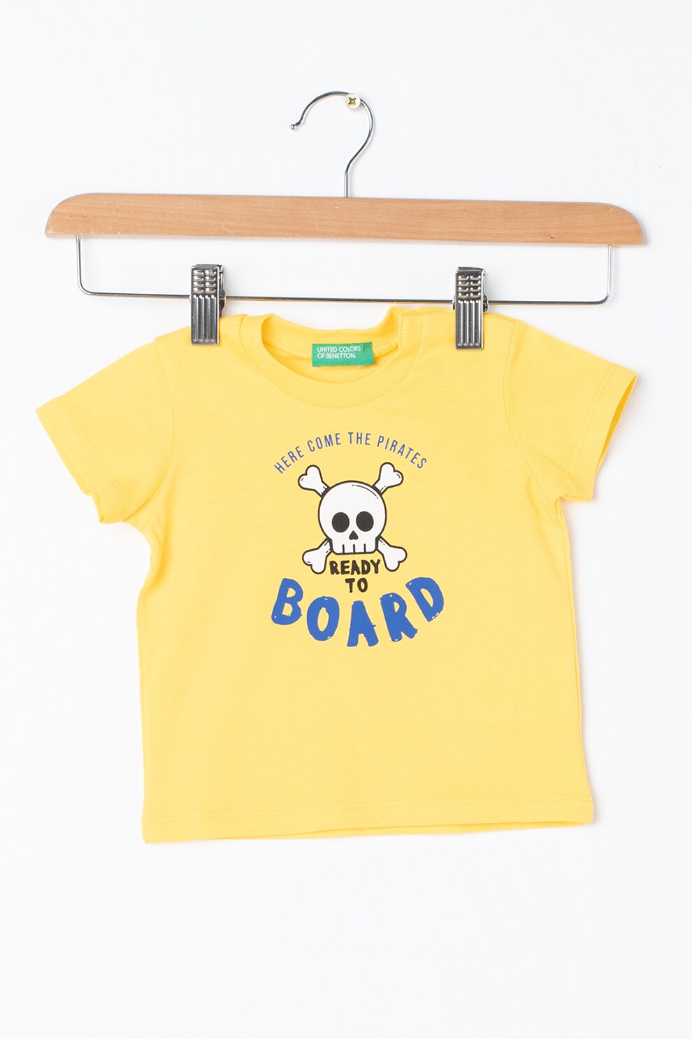 United Colors of Benetton, Tricou de bumbac cu imprimeu text, Galben/Albastru/Alb