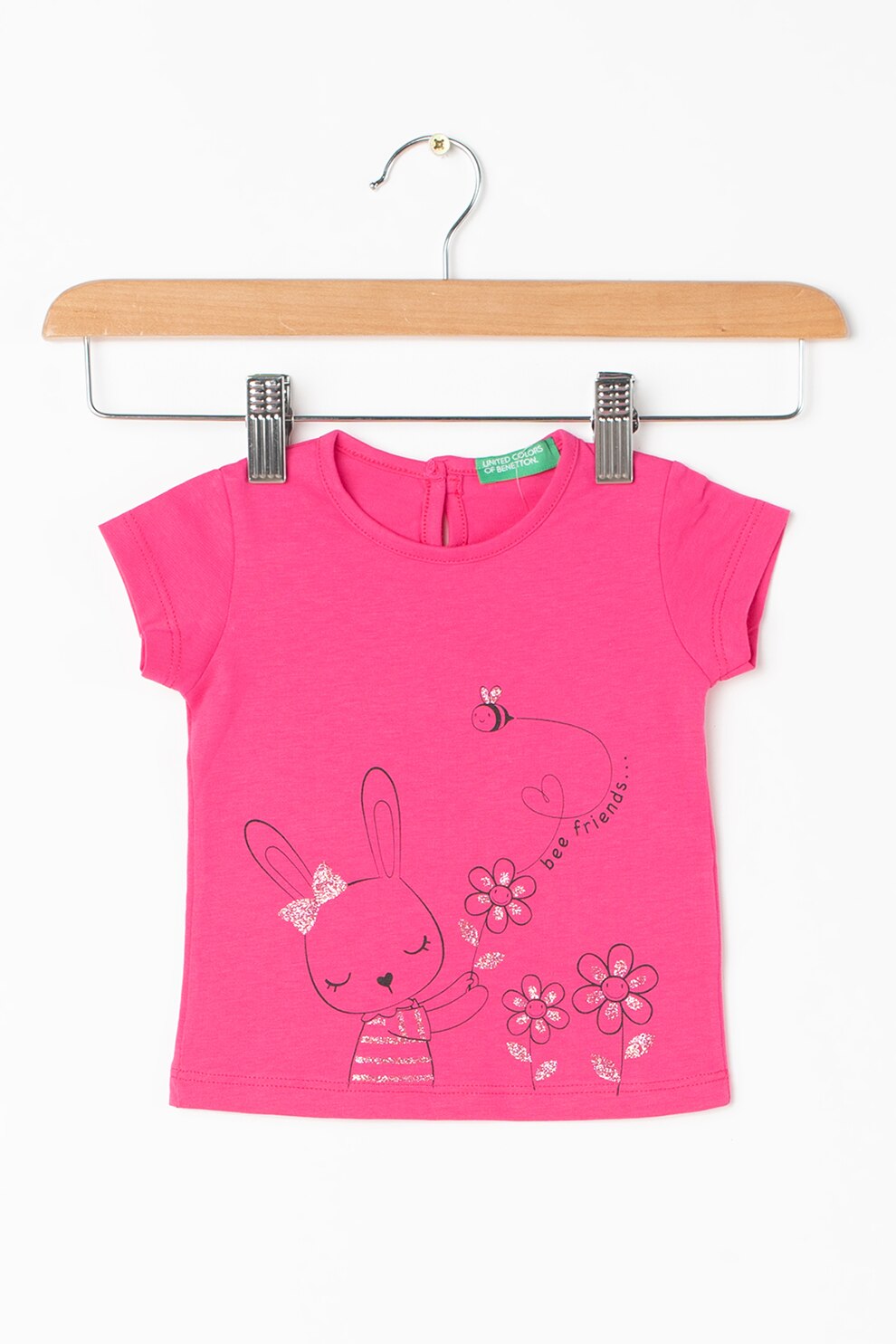 United Colors of Benetton, Tricou de bumbac cu imprimeu, Roz inchis/Negru