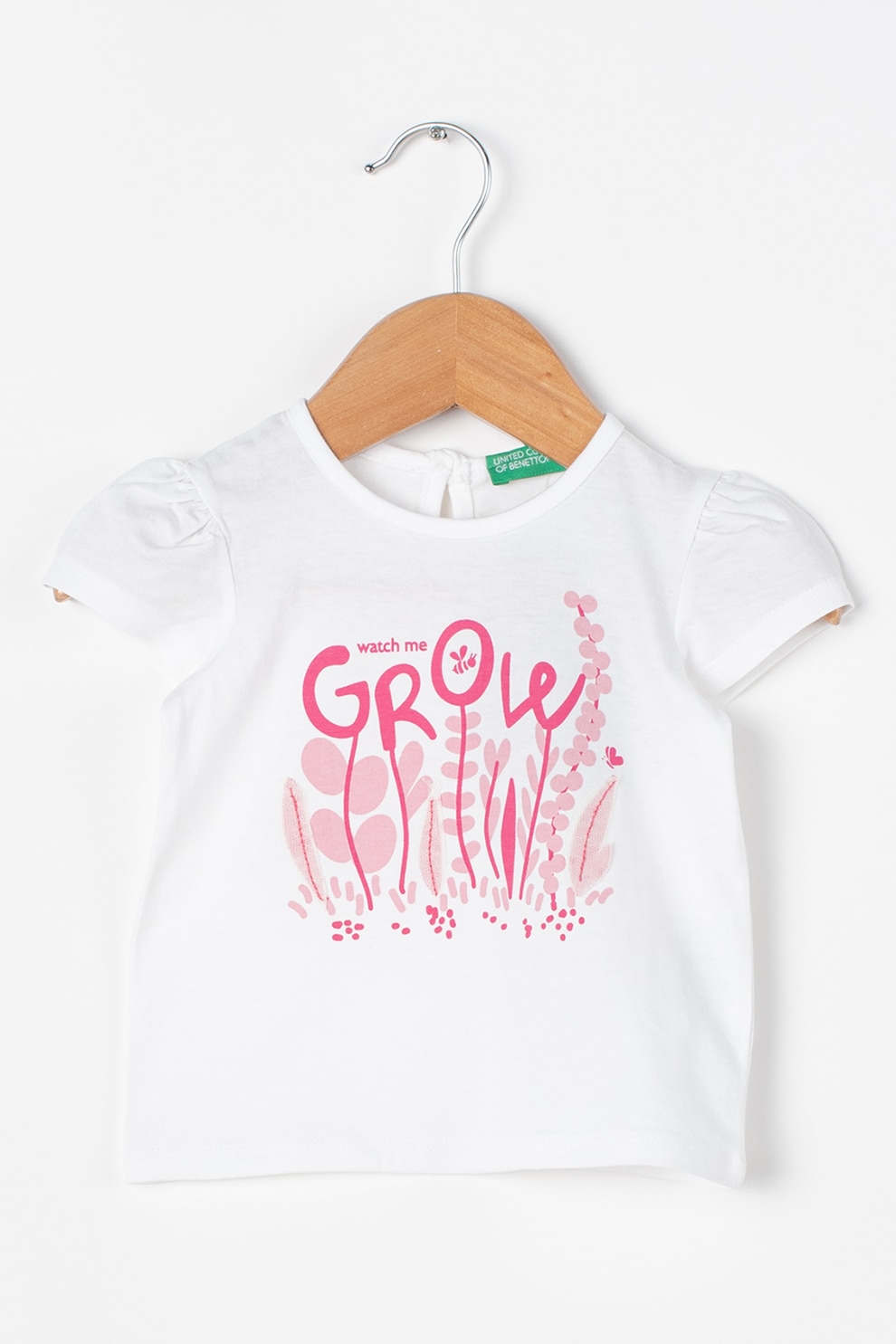 United Colors of Benetton, Tricou de bumbac cu imprimeu, Alb/Roz