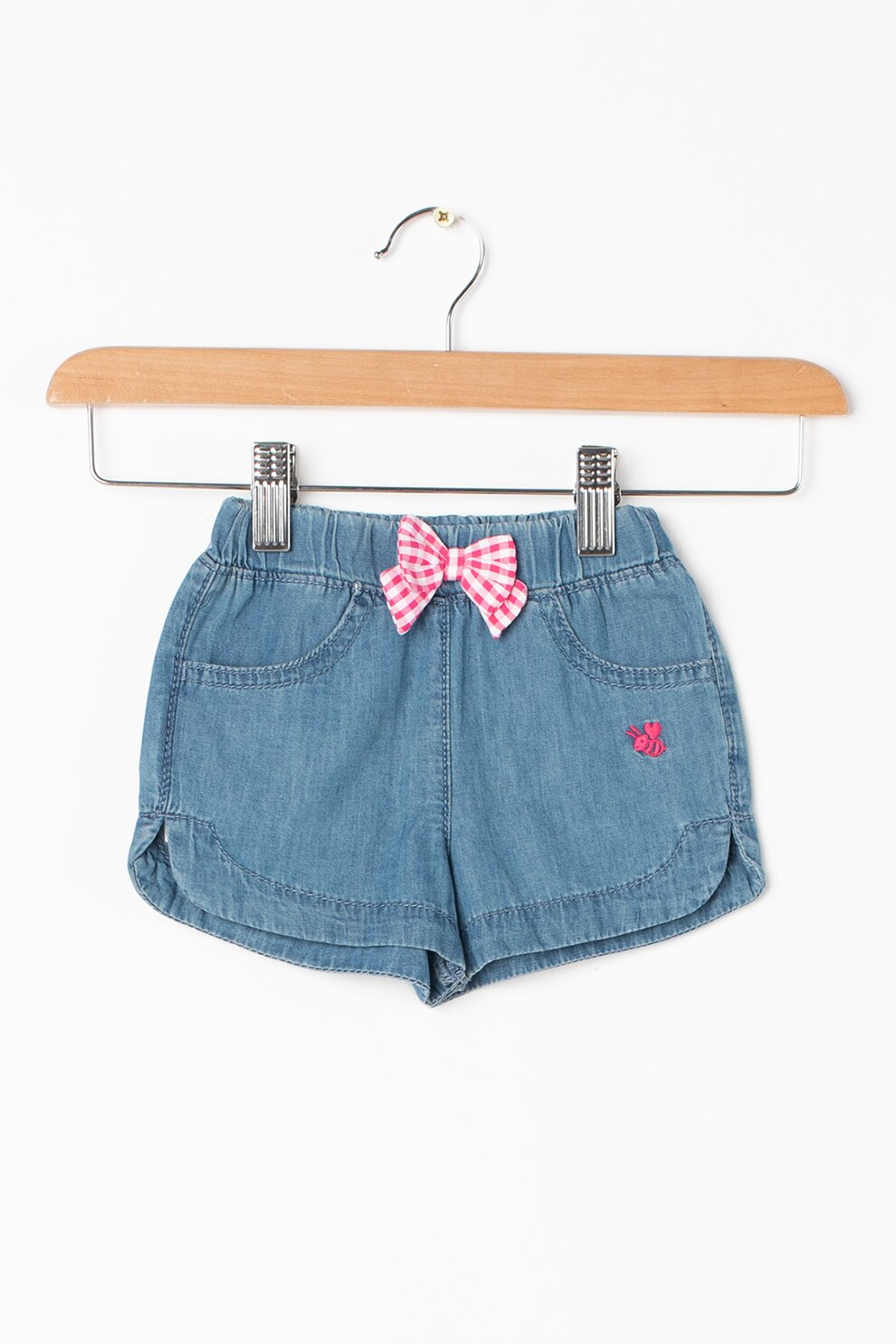 United Colors of Benetton, Pantaloni scurti din denim cu funda, Albastru deschis, 68 CM