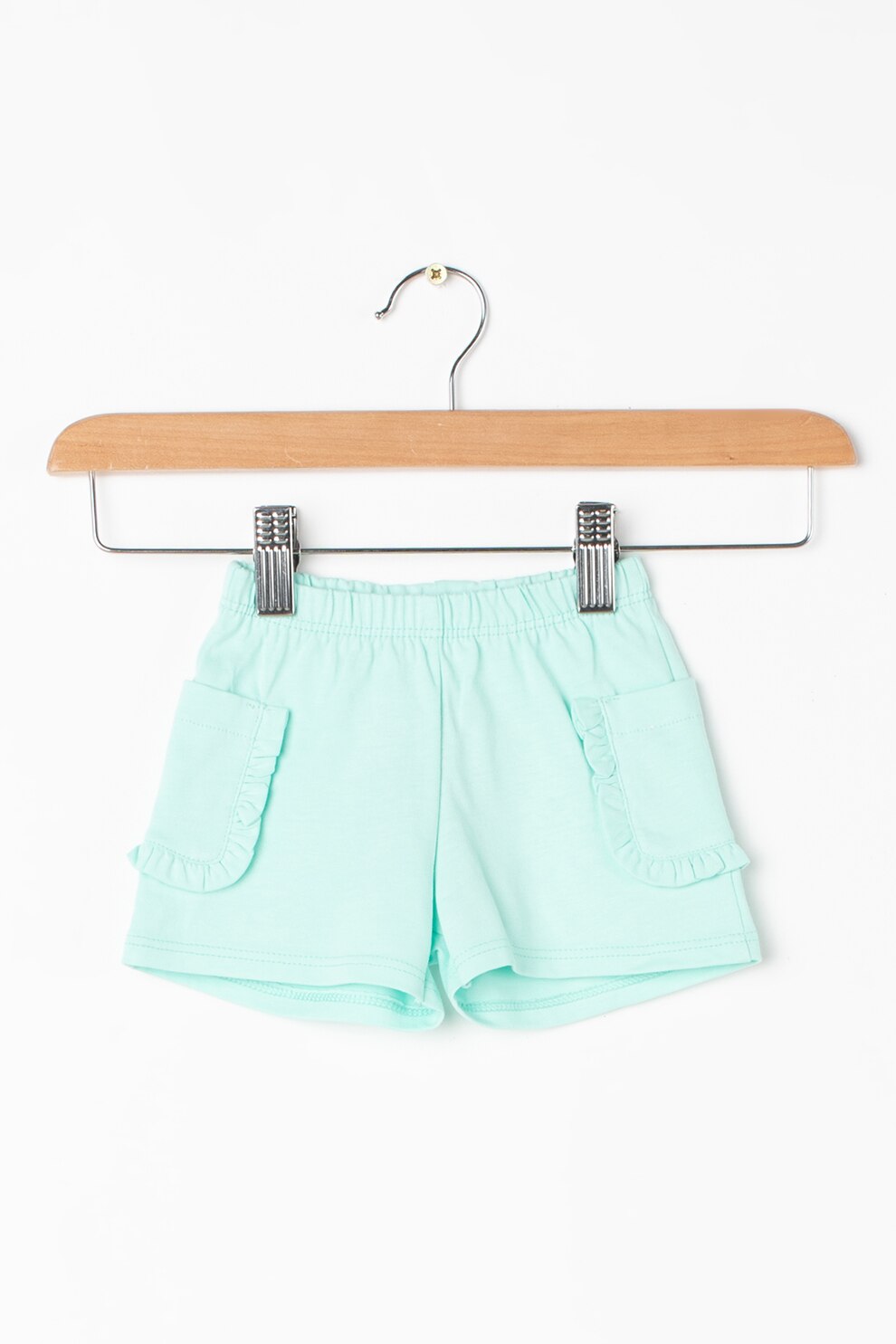 United Colors of Benetton, Pantaloni scurti din jerseu cu buzunare laterale cu volane, Verde menta