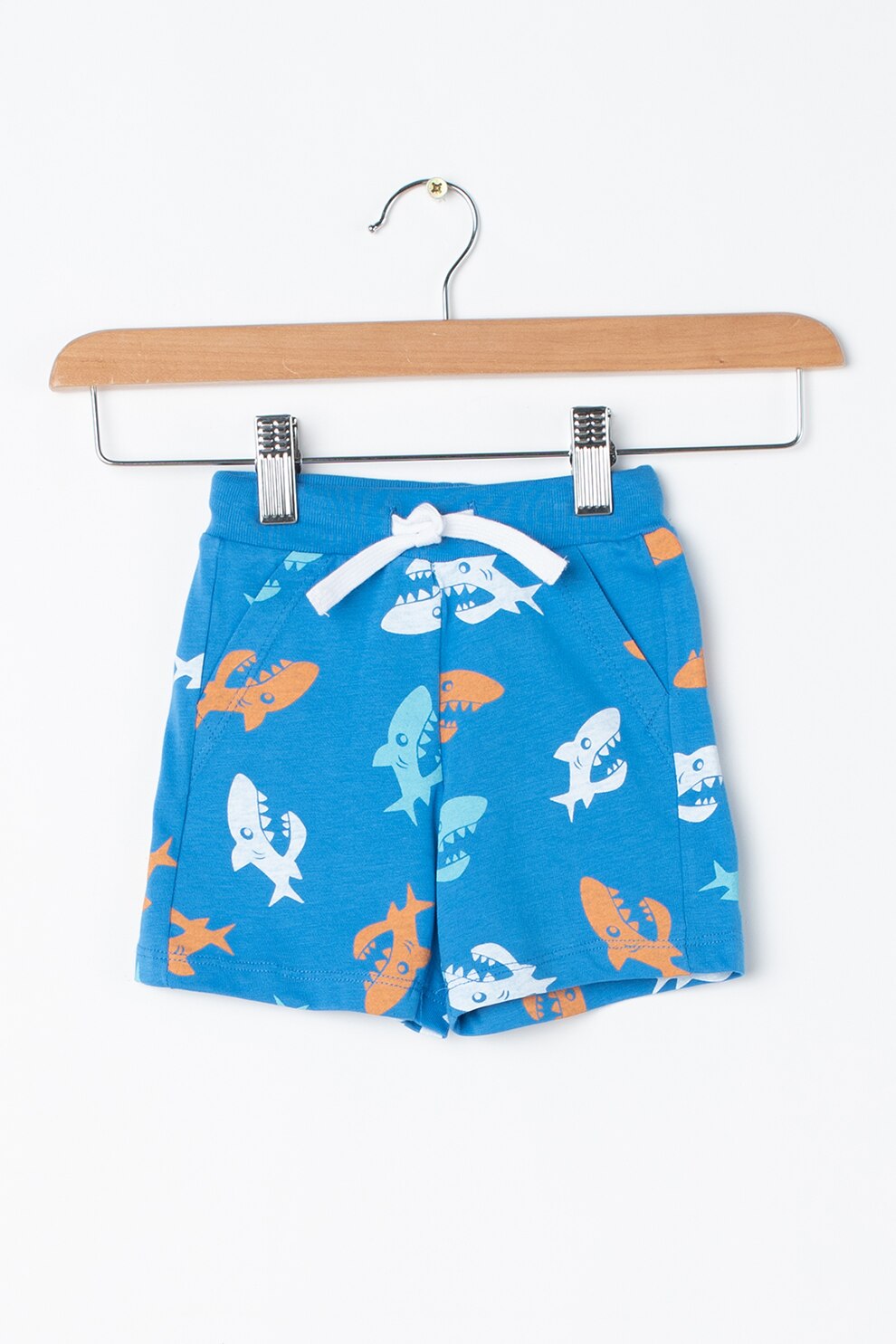 United Colors of Benetton, Pantaloni scurti cu model si snur in talie, Albastru/Alb/Oranj