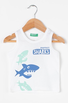 United Colors of Benetton, Top de bumbac cu imprimeu, Alb/Albastru/Verde menta United Colors of Benetton, Top de bumbac cu imprimeu, Alb/Albastru/Verde menta