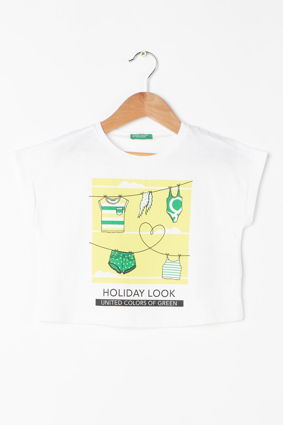 United Colors of Benetton, Tricou cu imprimeu, Alb/Verde/Galben