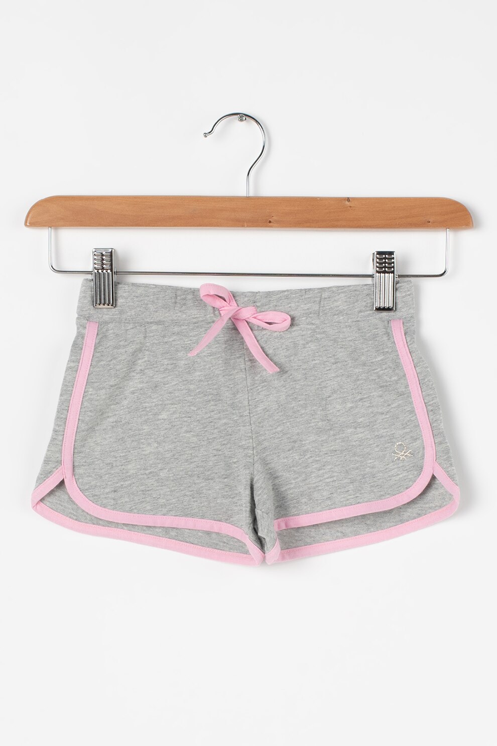 United Colors of Benetton, Pantaloni scurti sport cu terminatii contrastante, Gri melange/Roz pal