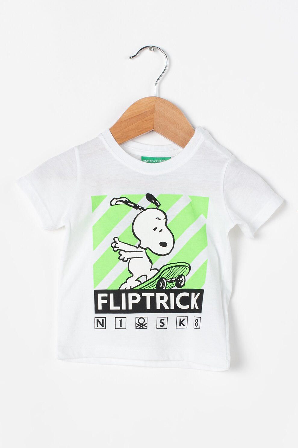 United Colors of Benetton, Tricou cu imprimeu cu desene, alb, verde electric, negru