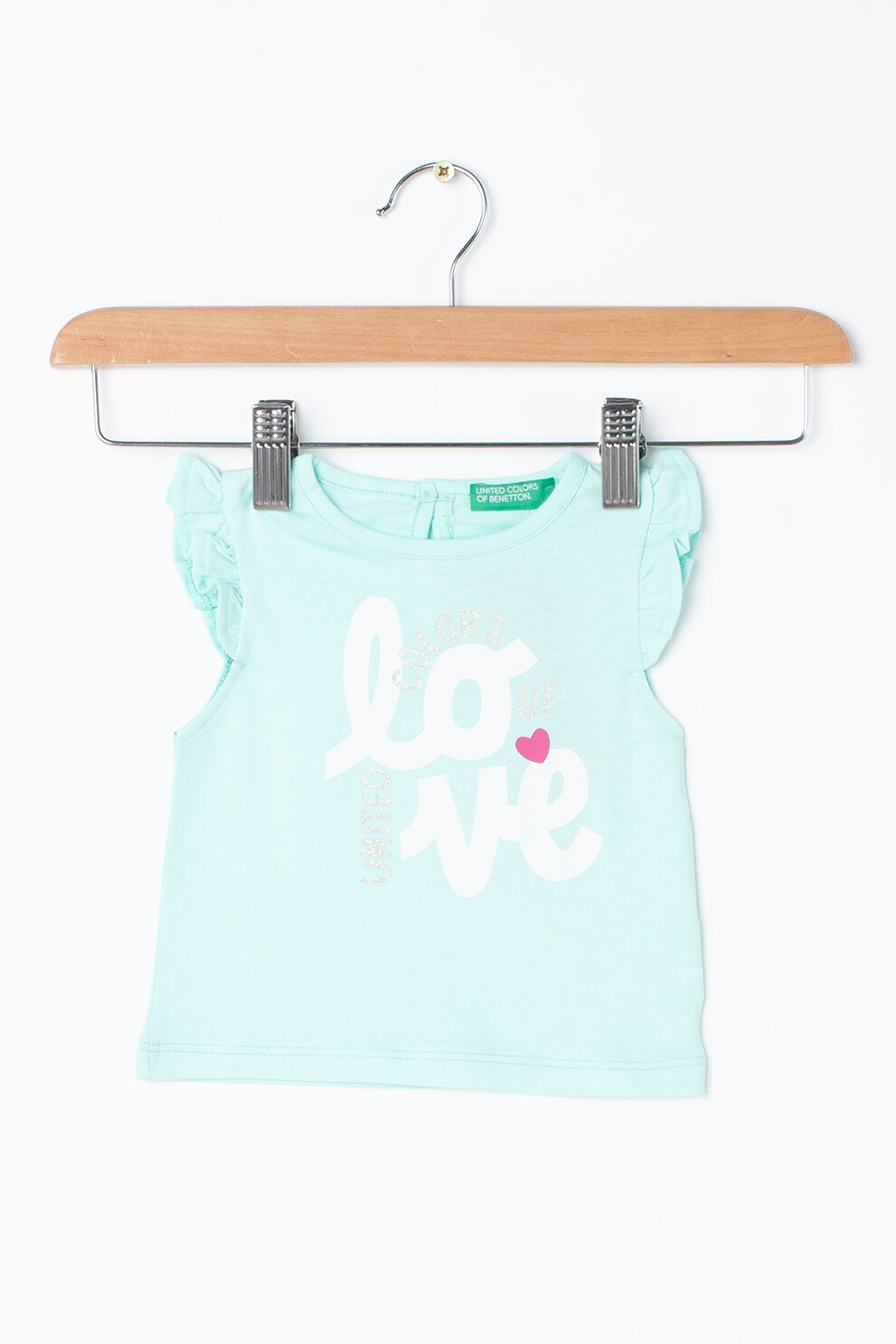 United Colors of Benetton, Set de tricou si colanti scurti, verde menta, fucsia, alb