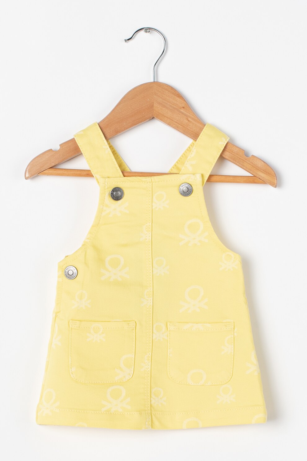 United Colors of Benetton, Sarafan cu buzunare aplicate, Galben deschis/ Alb, 74 CM