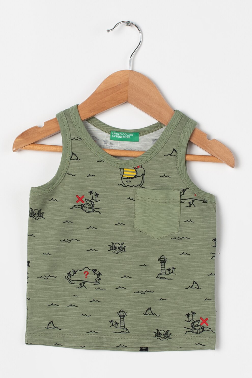 United Colors of Benetton, Top din jerseu cu imprimeu marin, Verde militar/Negru