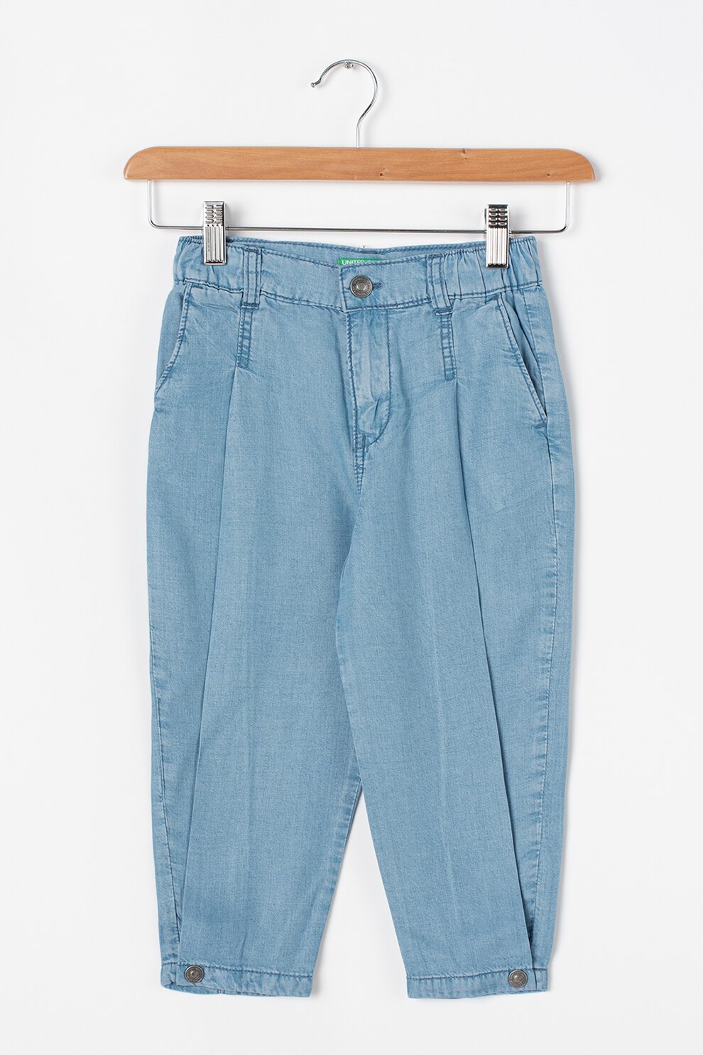 United Colors of Benetton, Blugi mom fit cu talie inalta, Albastru deschis