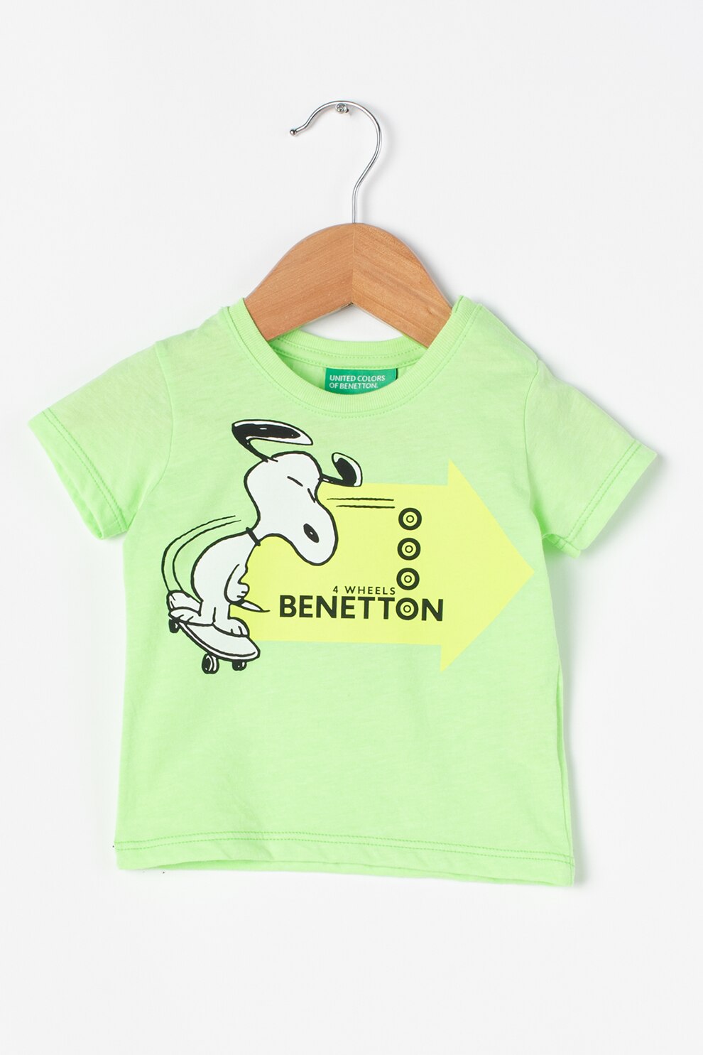 United Colors of Benetton, Tricou cu imprimeu cu desene, Verde deschis/Negru