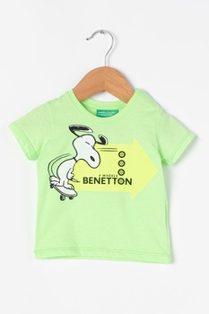 United Colors of Benetton, Tricou cu imprimeu cu desene, Verde deschis/Negru