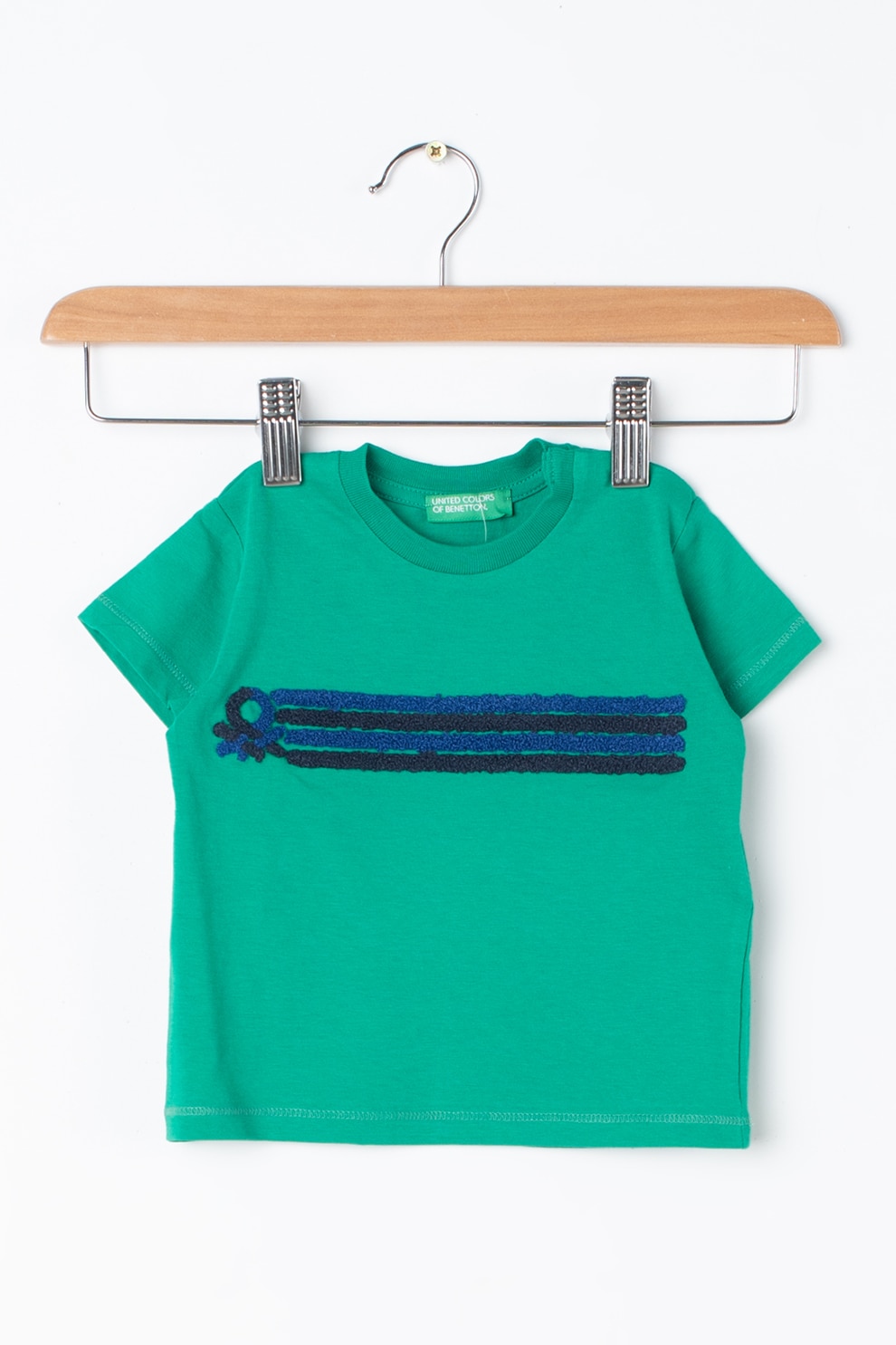 United Colors of Benetton, Tricou de bumbac cu aplicatie texturata, Verde/Bleumarin