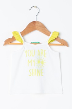 United Colors of Benetton, Top cu imprimeu grafic si text, Alb/Verde deschis United Colors of Benetton, Top cu imprimeu grafic si text, Alb/Verde deschis