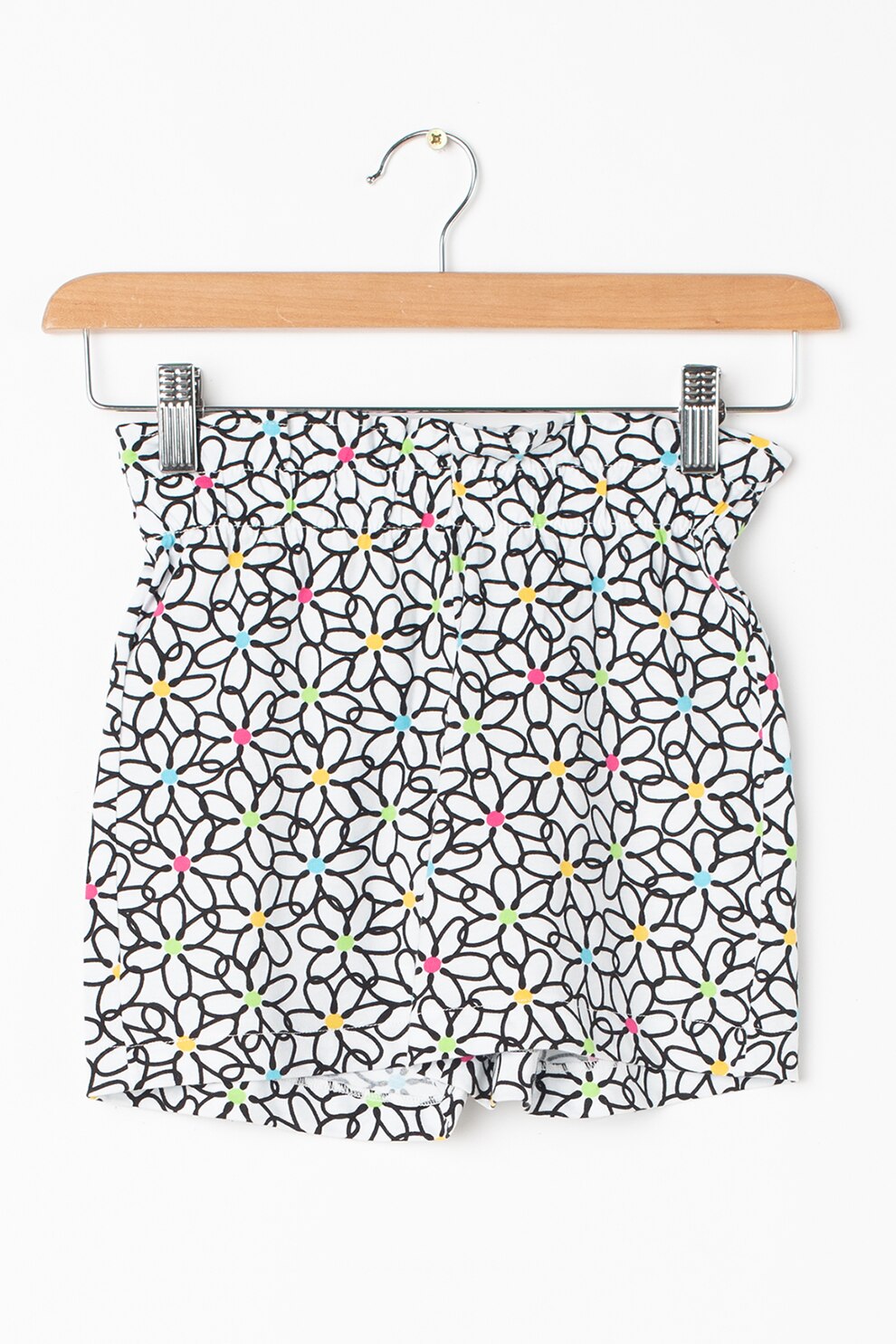 United Colors of Benetton, Pantaloni scurti cu model si talie inalta elastica, Alb/Negru