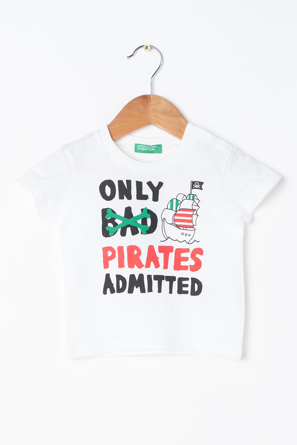 United Colors of Benetton, Tricou de bumbac cu imprimeu text, Alb/Rosu/Negru