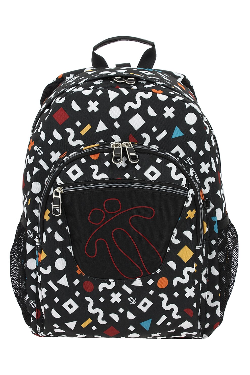 Totto, Rucsac cu model geometric, Negru/Alb/Galben