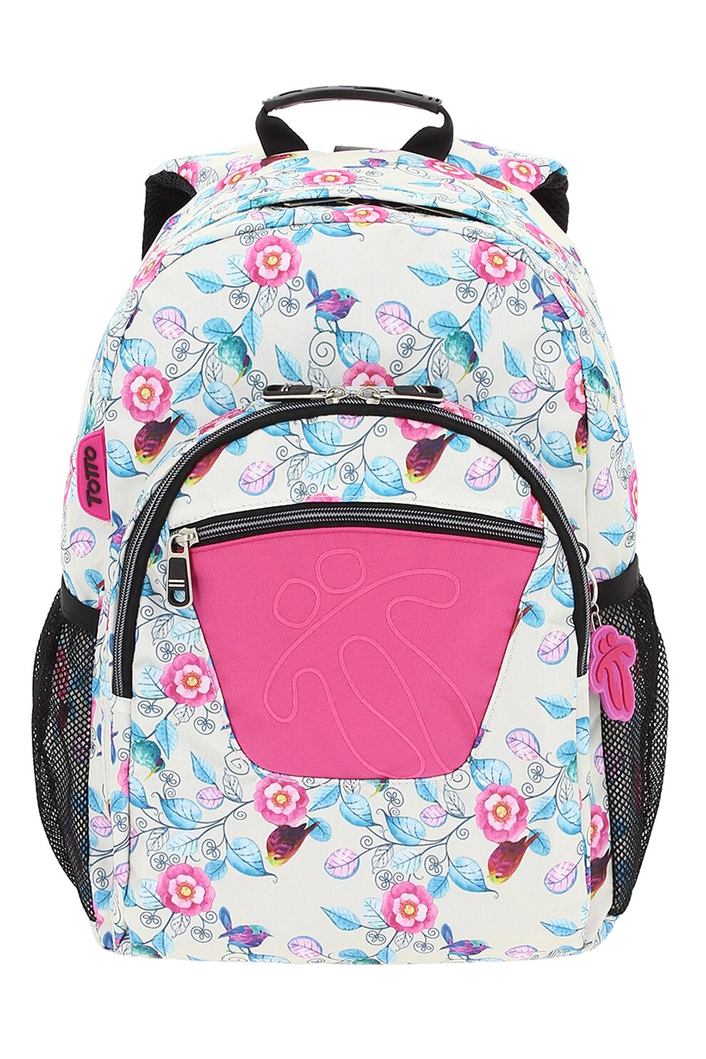 Totto, Rucsac cu model floral, Alb/Albastru/Roz