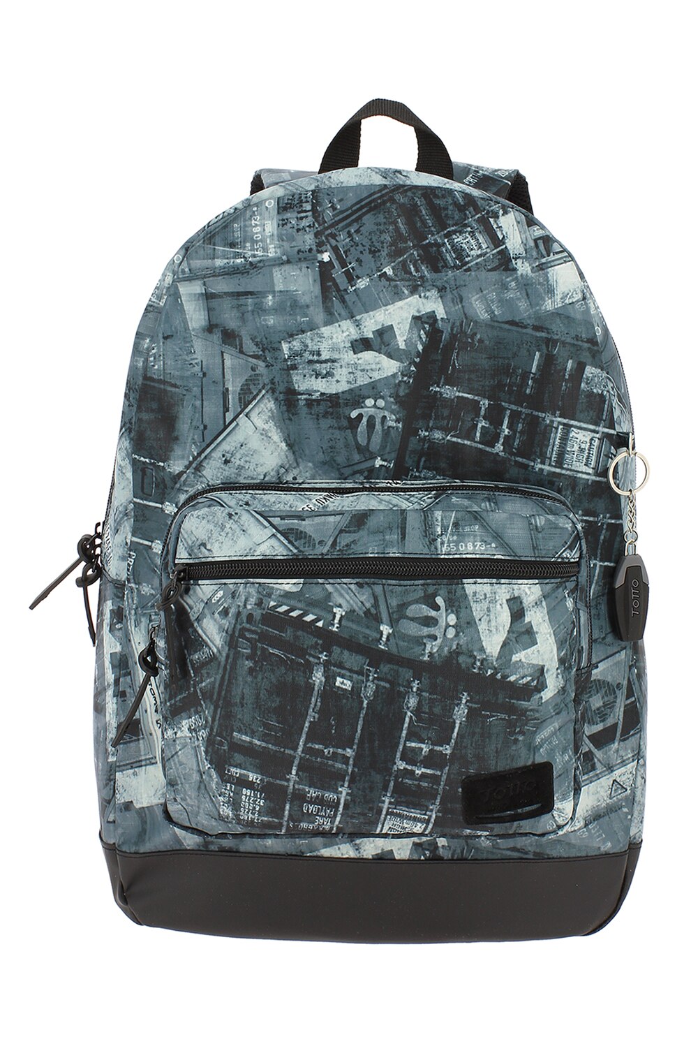 Totto, Rucsac cu imprimeu cu compartiment pentru laptop, Albastru prafuit/Negru