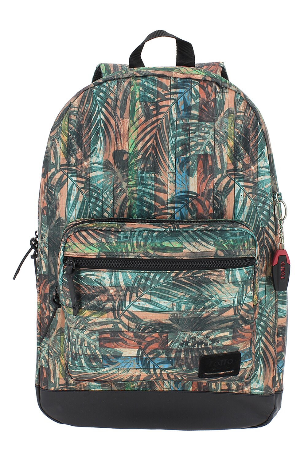 Totto, Rucsac cu imprimeu floral si buzunar exterior - 24 L, Oranj/Verde/Albastru
