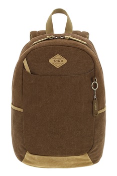 Totto, Rucsac de panza cu insertii de piele ecologica - 16L, Maro Totto, Rucsac de panza cu insertii de piele ecologica - 16L, Maro