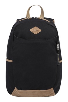Totto, Rucsac de panza cu insertii de piele ecologica - 16L, Negru/Maro Totto, Rucsac de panza cu insertii de piele ecologica - 16L, Negru/Maro