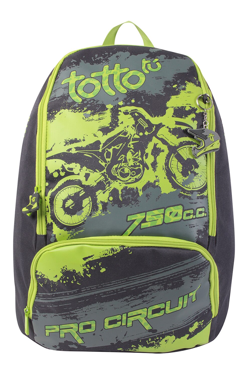 Totto, Rucsac cu imprimeu cu motocicleta - 21L, Gri/Verde lime