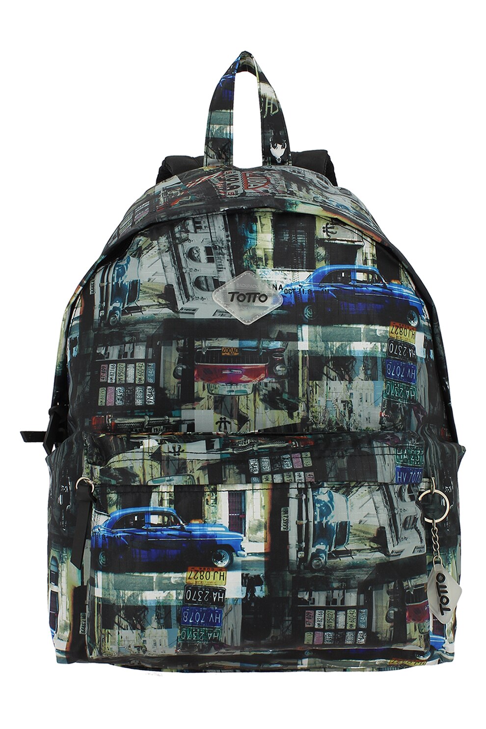 Totto, Rucsac cu imprimeu cu buzunar frontal cu fermoar, Verde/Albastru/Rosu