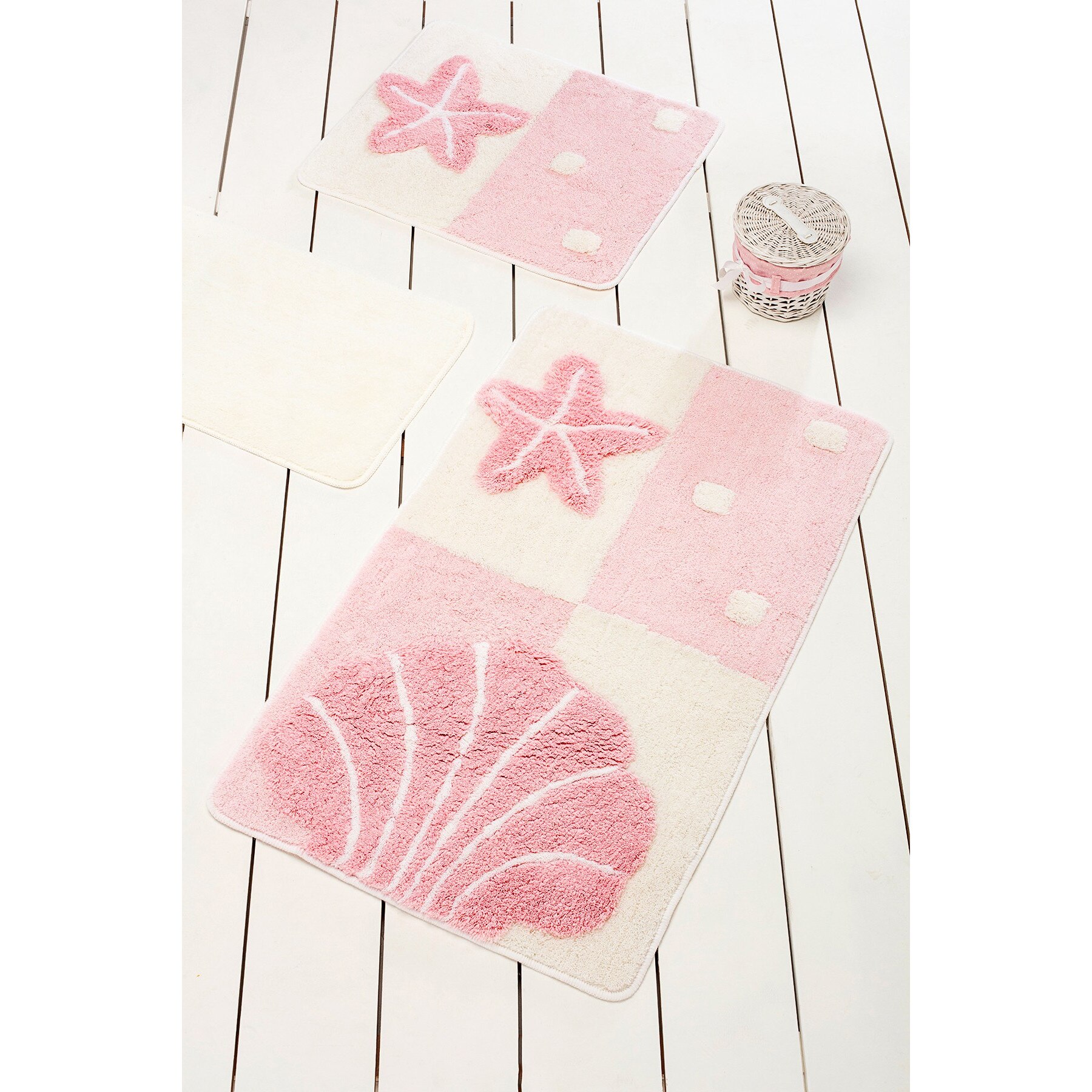 Set 3 covorase baie acril, 60x100cm, 50x60 cm, 40x60 cm, Chilai Home, Deniz Roz