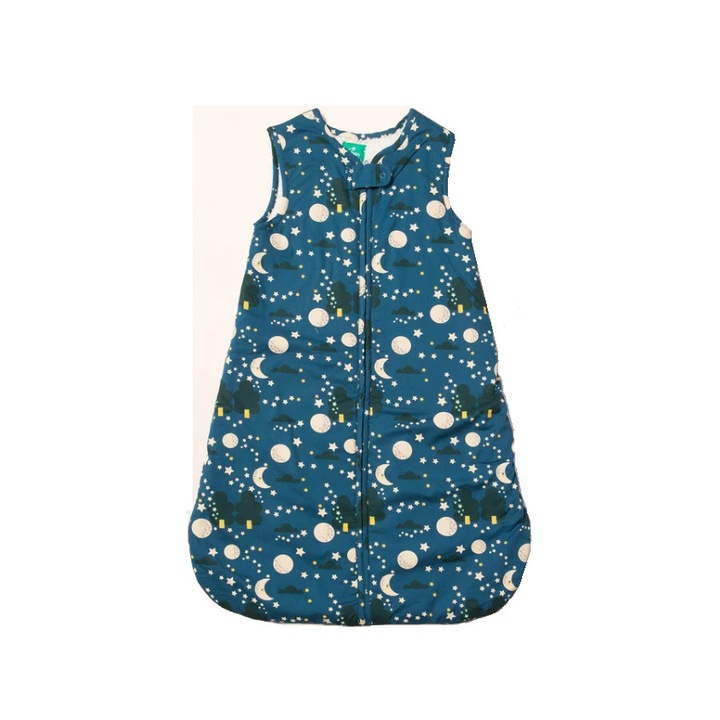 Sac de dormit cu fermoar luna si stele, bumbac organic, multicolor, bebe 0-6 luni