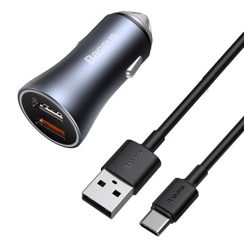 Incarcator Auto Baseus, Golden Contactor Pro, Quick Charge 2 x USB 40W + Cablu USB Type-C, Gri Incarcator Auto Baseus, Golden Contactor Pro, Quick Charge 2 x USB 40W + Cablu USB Type-C, Gri