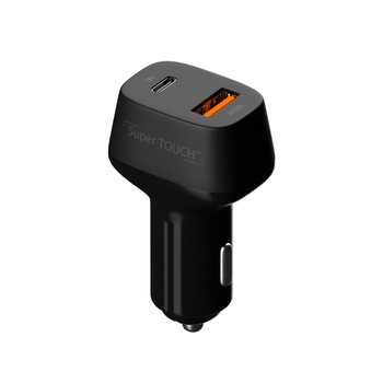 Incarcator auto rapid USB+Type-C Fast Charge 18W Super TOUCH, negru Incarcator auto rapid USB+Type-C Fast Charge 18W Super TOUCH, negru