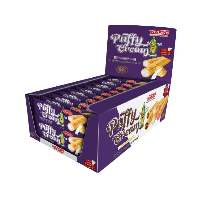 Set 24 de bucati de pufuleti umpluti cu crema de lapte, Morello, 6x24x18g