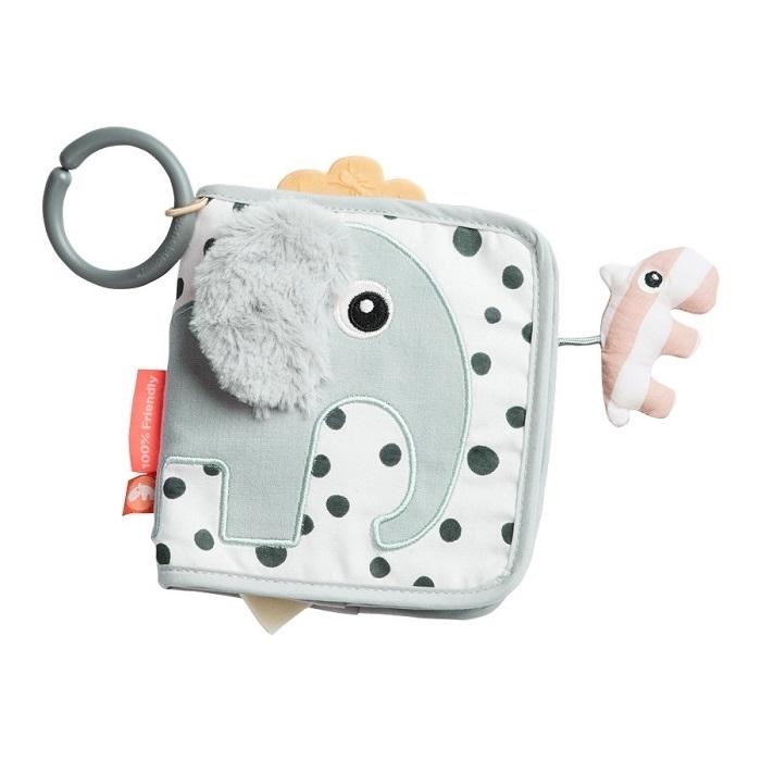 Carticica cu activitati Elphee Grey, Done by Deer, bumbac/poliester, alb/gri, 14 x 15 cm, + 0 luni