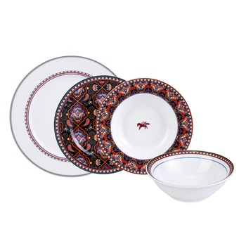Set 24 de vase din portelan pentru 6 persoane Agra, Karaca, Alb/Rosu Set 24 de vase din portelan pentru 6 persoane Agra, Karaca, Alb/Rosu